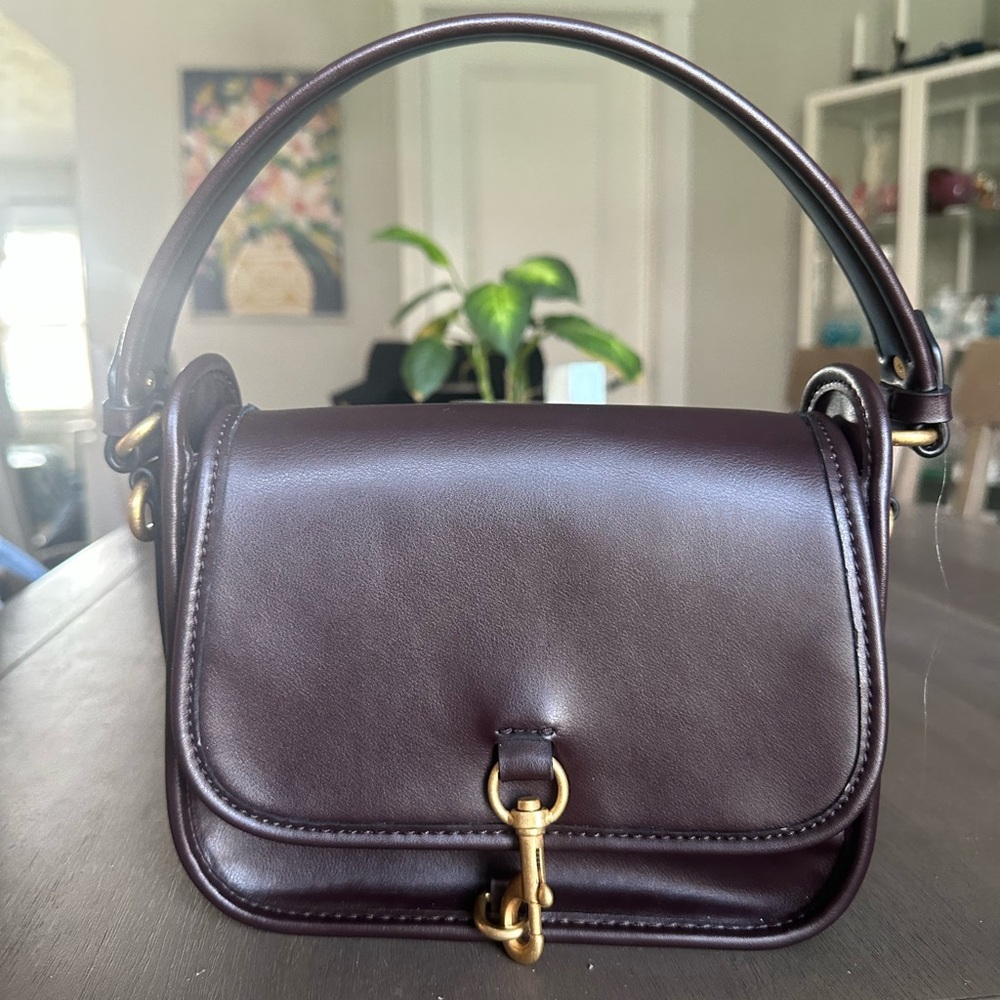 Zara Chocolate Brown Leather-like Shoulder crossbody Bag with Gold Hardware